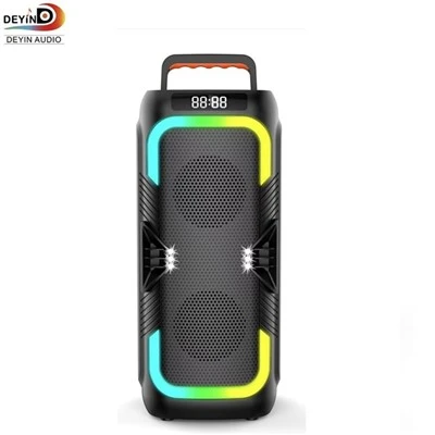 Hotsell 20W siaradwr dwbl 4 modfedd Stereo Di-wifr Cludadwy Gyda Swyddogaeth TF USB Siaradwr Awyr Agored Gyda Goleuadau Bas